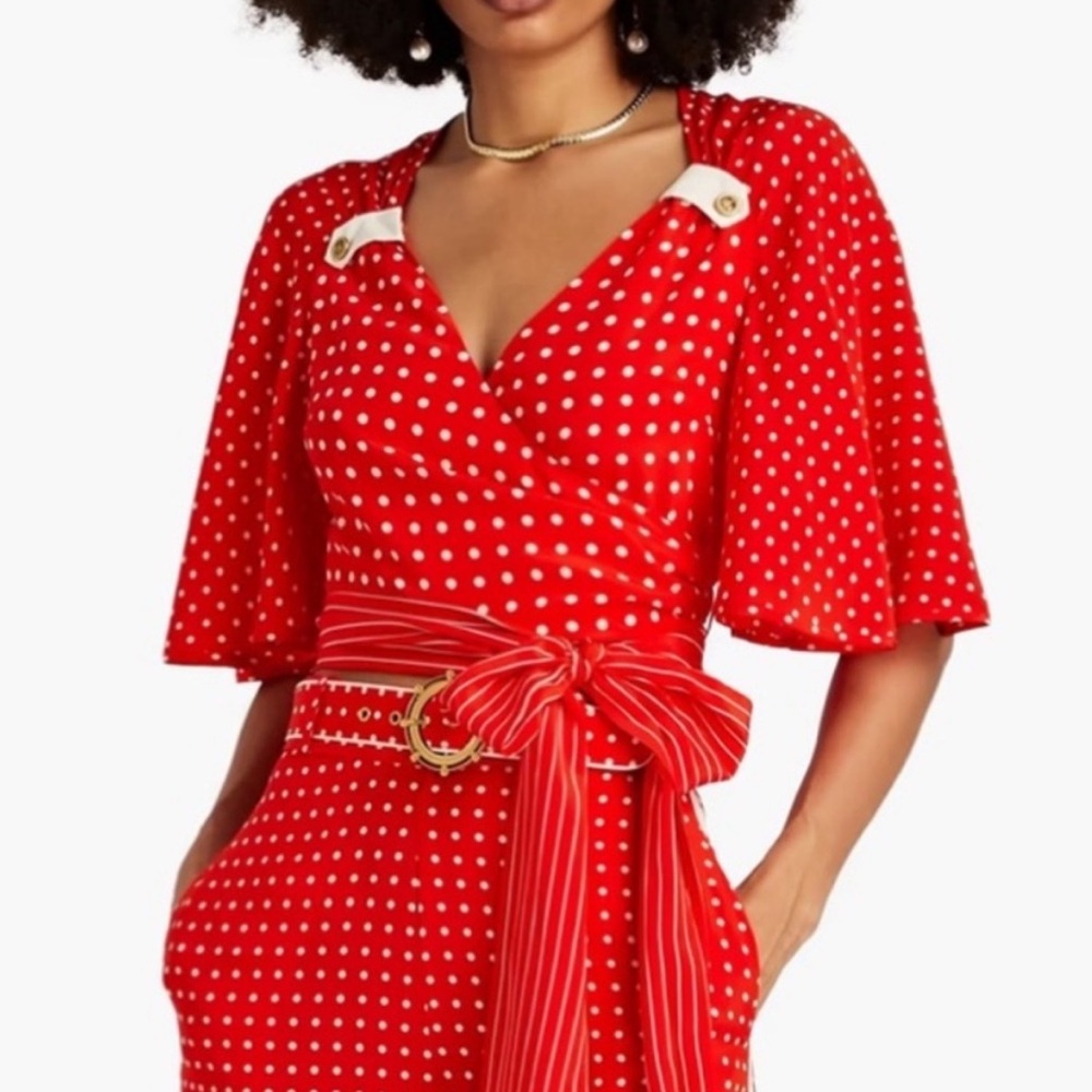 NWT Zimmermann Retail $450 100% Silk Red Polka Dot Wrap Luxury Top | Size 2P